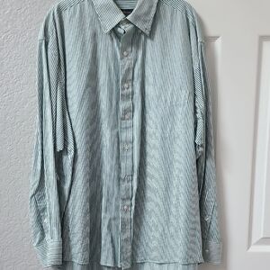 Club Room Green & White Vertical-Stripe Dress Shirt